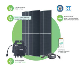 Balkonkraftwerk von SPE Technik: 2 Solarmodule, Wechselricher, Kabel und App