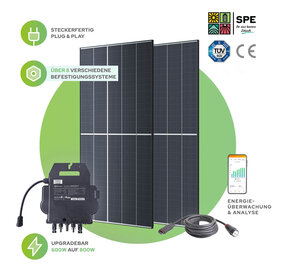 Balkonkraftwerk von SPE Technik: 2 Solarmodule, Wechselricher, Kabel und App
